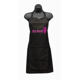 black cotton apron with embroidery of Mia Secret in fucsia for manicurist