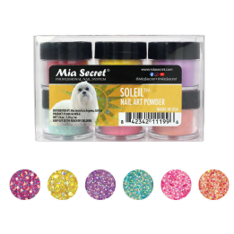 colored soleil polymer for nails in colors with decoration