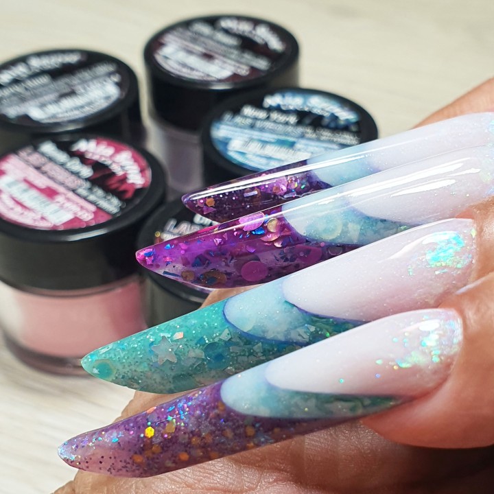 colored polymer for nails in colors and tones with decoration