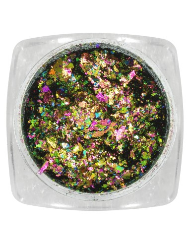 Metallic Flakes reflejo azul, dorado y rosa