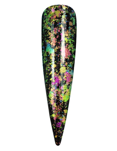 Flakes dourados reflexo azul e vermelho