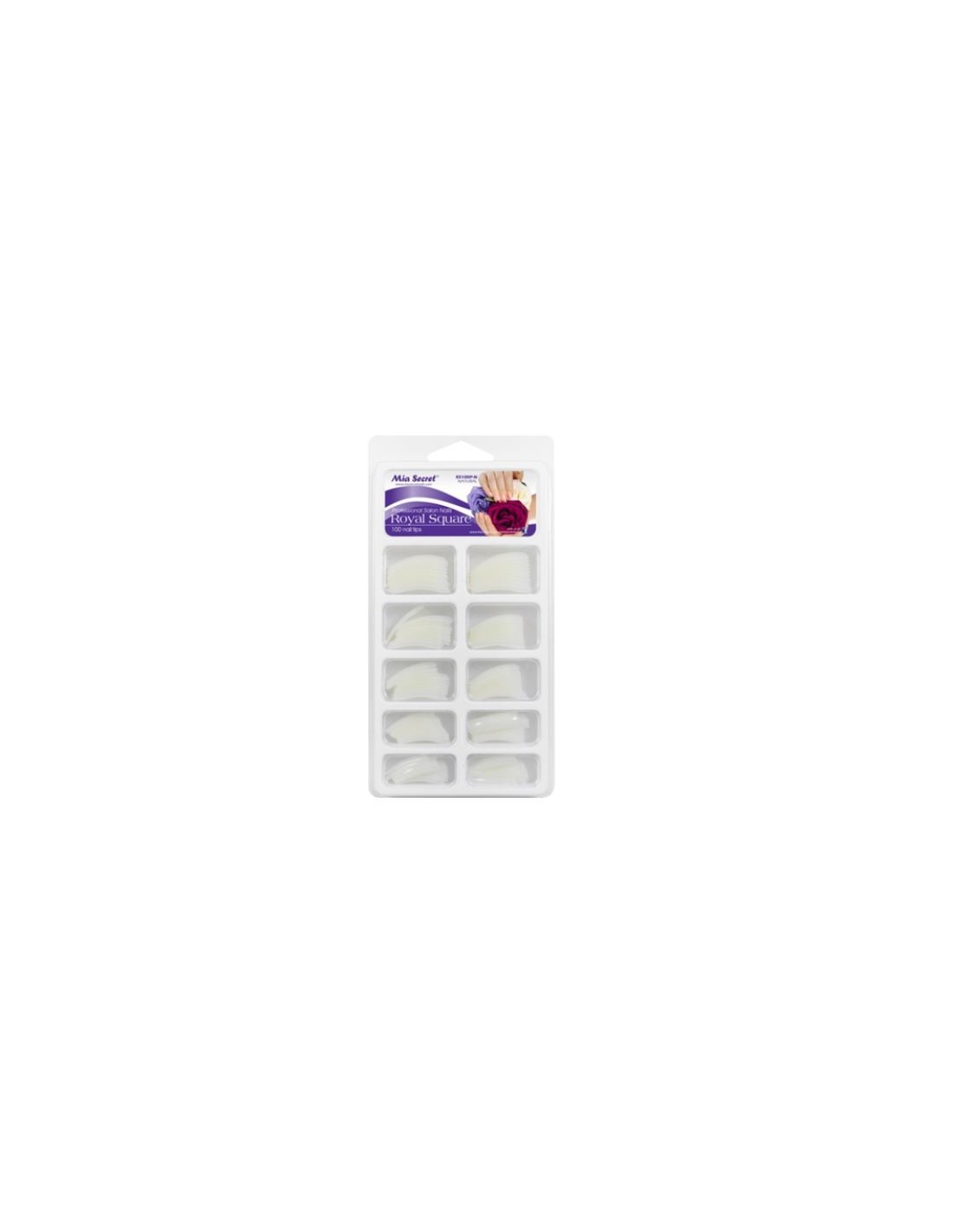 Mia Secret Nail Tip Royal Square – 100/500pc Acrylic Box – Clear/White/Natural – USA Made